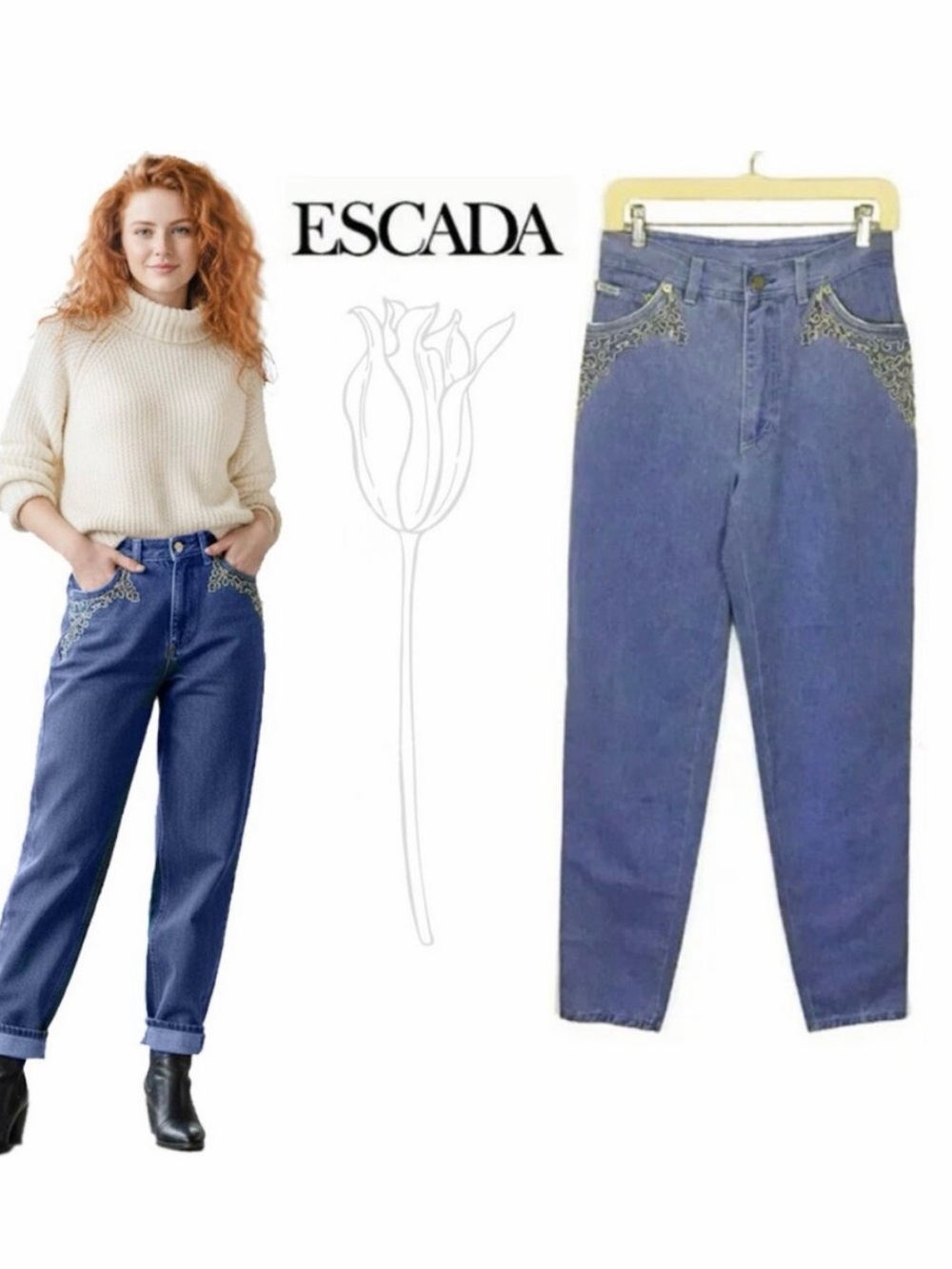 ESCADA Vintage Embellished Piping Jeans